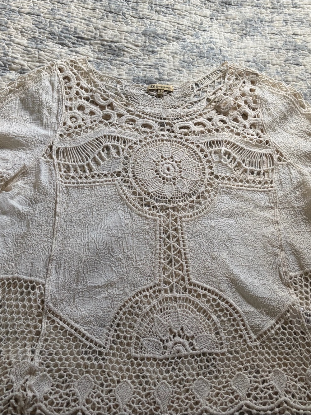 Democracy Cream Crochet Lace Yoke Blouse size large Boho